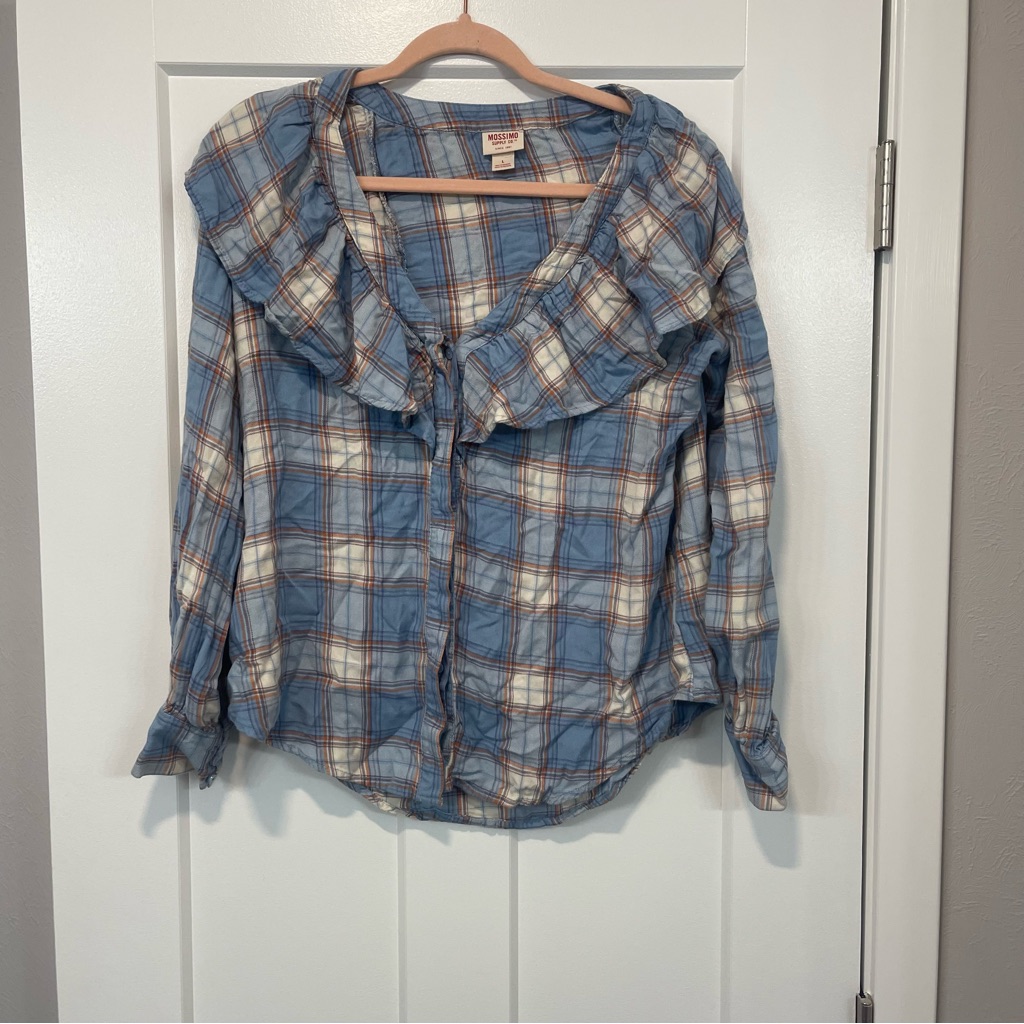 Plaid Ruffle Button Down